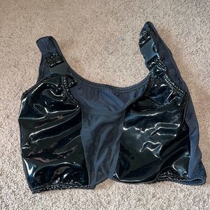 SOLD Rave with Mi Gente latex like black rave too with buckles